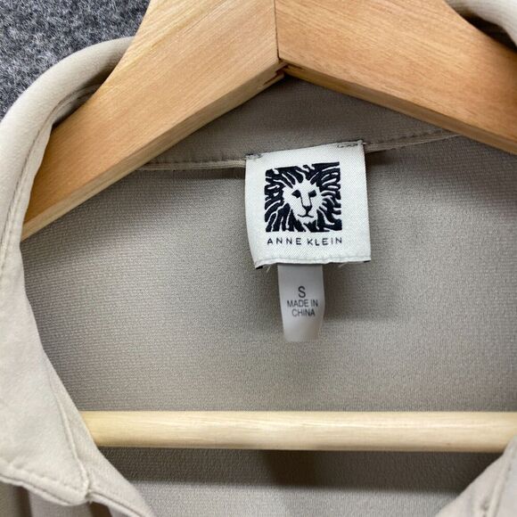 Anne Klein Shirt Women S Small Beige Button Up 3/4 Sleeve Collared Roll Up Tab - Picture 4 of 10